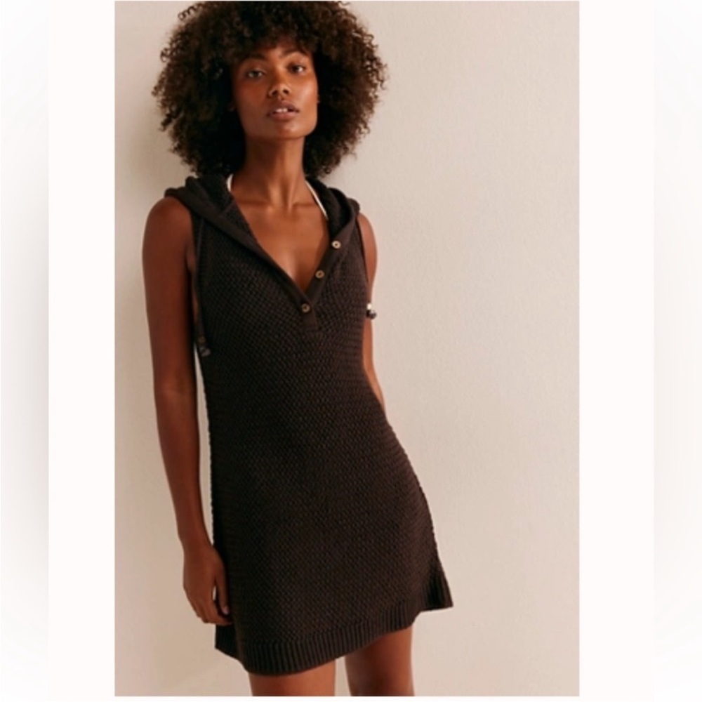 Free People Ainsley Sweater Mini Dress / Cover Up Darkest Chocolate